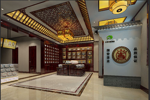 虎林古朴典雅的中式茶叶店大堂设计效果图