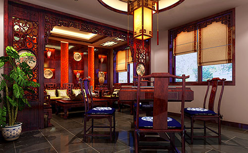 虎林古典中式风格茶楼包间设计装修效果图